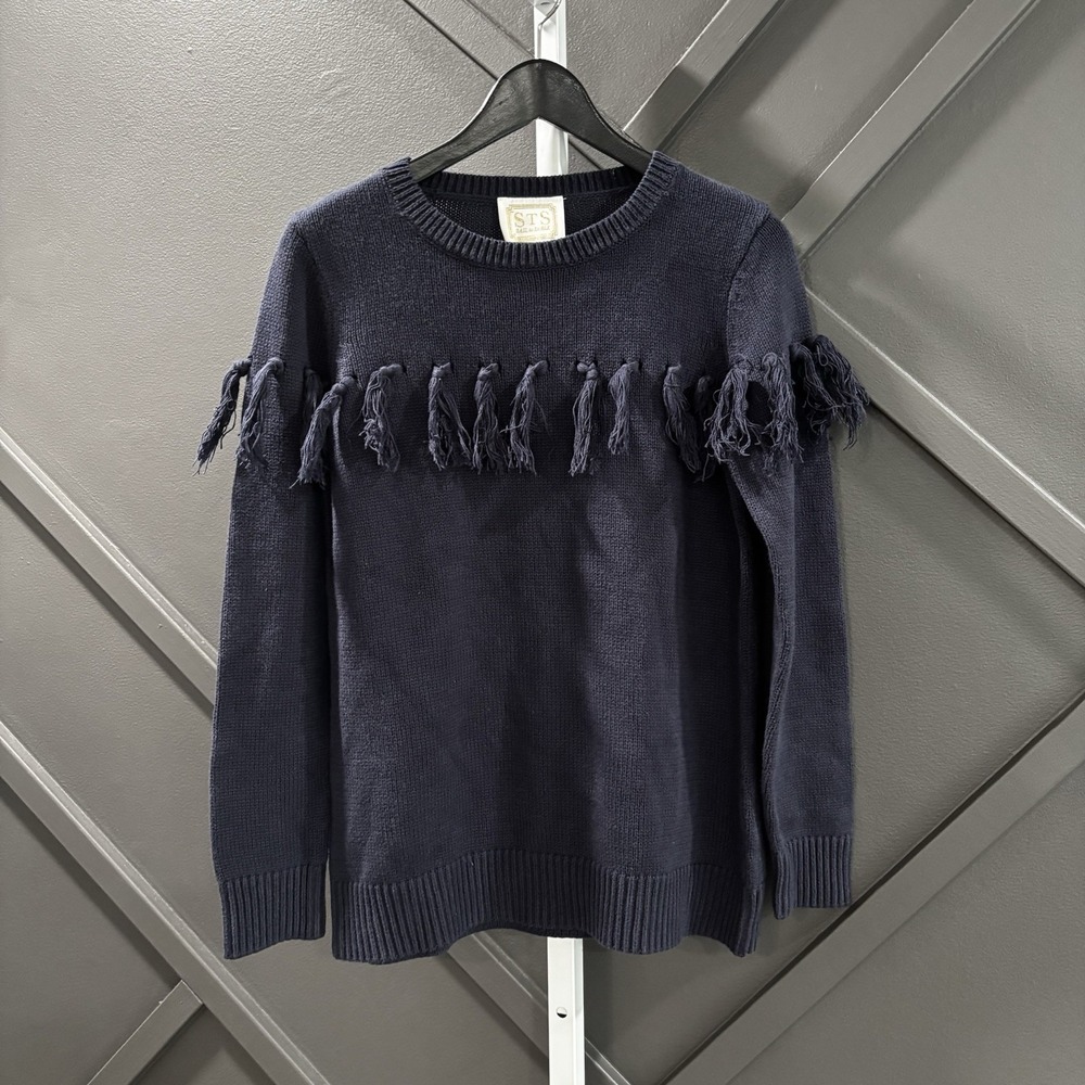 STS Sail to Sable Navy Tassel Fringe Crewneck Pullover Sweater Size M NWT